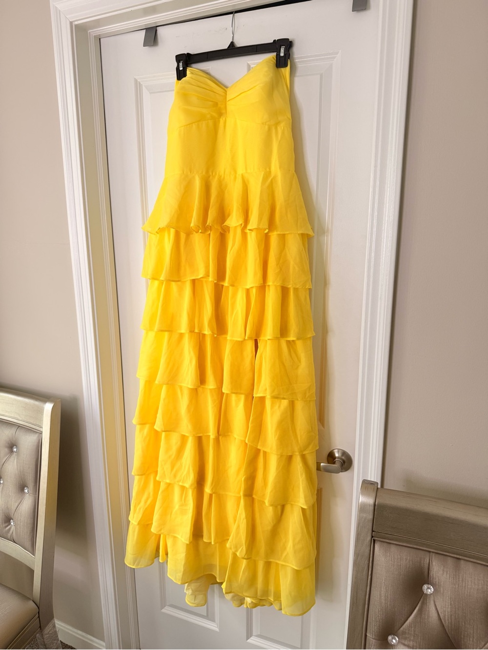 Strapless/Halter Strap Yellow Tiered Ruffle Maxi Dress